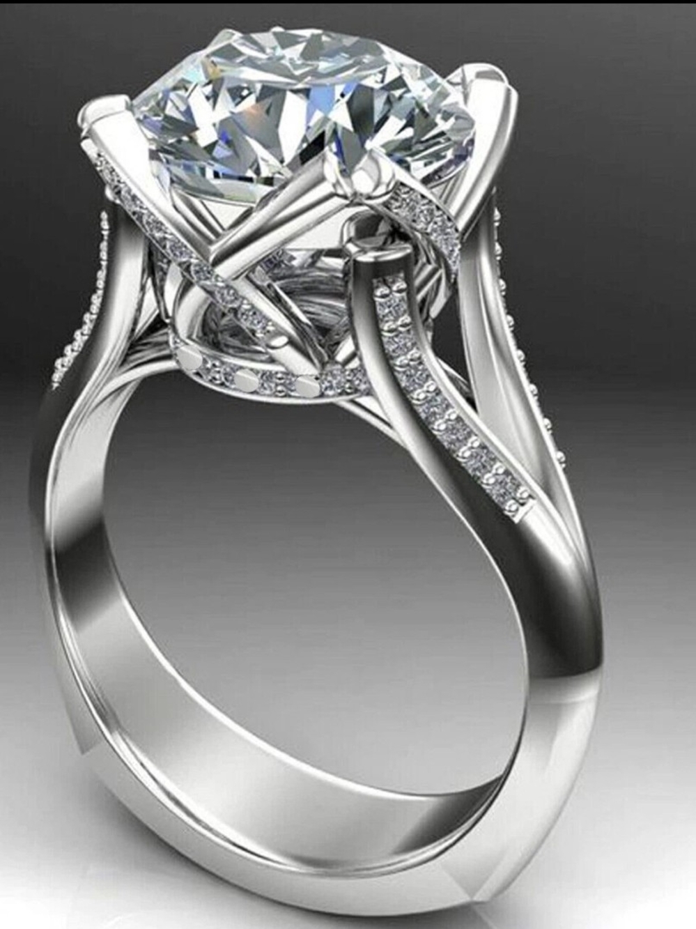 5.54 Ct Vvs1 Ice White Round Moissanite Engagement Ring SS925 Size 7 NWT